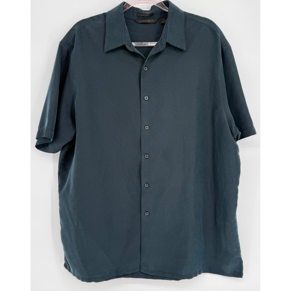 Axist Surf Soft Mens Teal Textured Grid Short Sleeve Button Down Shirt Sz XL